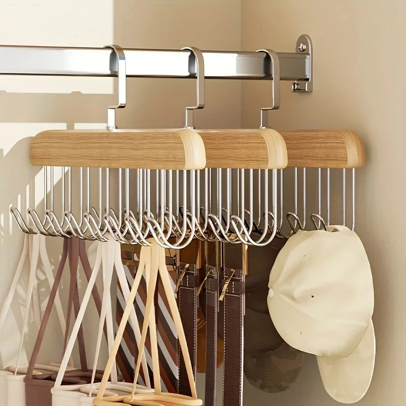 

Wooden Sling Hanger Organizer with Multiple Hooks for Underwear Bras Vests Space-Saving Durable Storage Rack Hangers for Clothes