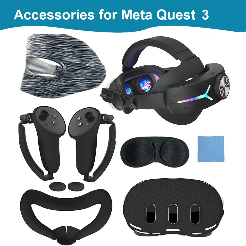 

Силиконовая крышка для контроллера 7 в 1, подходит для Meta Quest 3, VR-гарнитура, Накладка для глаз, ручка, зажим, крышка для мета-вопросы 3