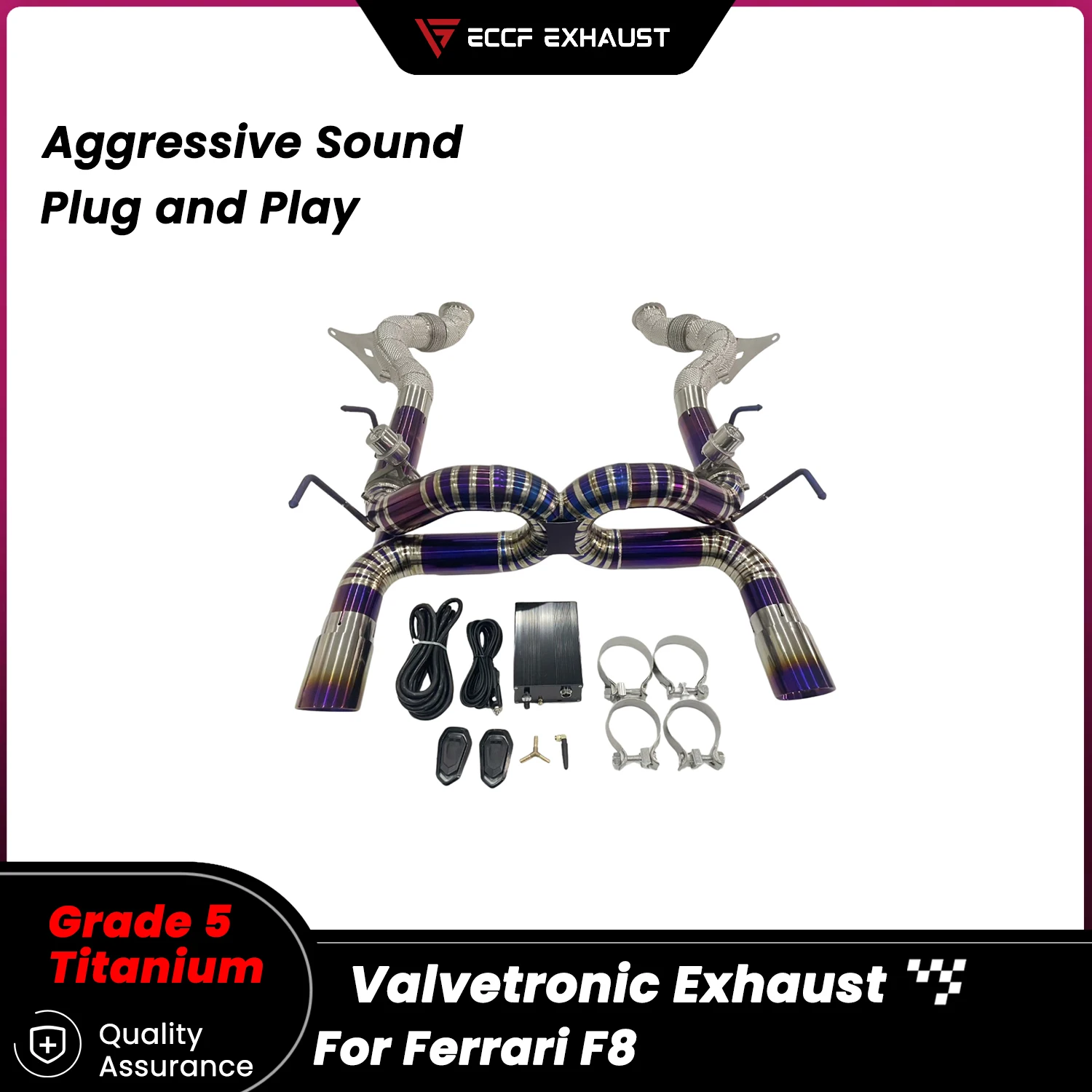 

Pneumatic Valve Sporty TItanium Catback Exhaust With Downpipe for Ferrari F8 Freely Adjustable Sound Control Easy Installation