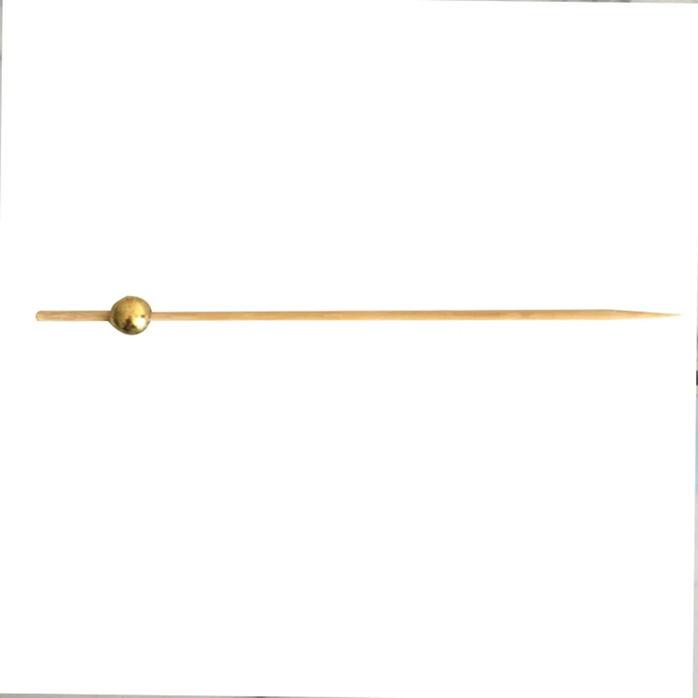 

100 Pcs Bamboo Cocktail Picks Fruit Sticks Golden Pearl Tails Safe Sturdy Bar KTV Home Clubs Entertaining Kitchen Bar Tools