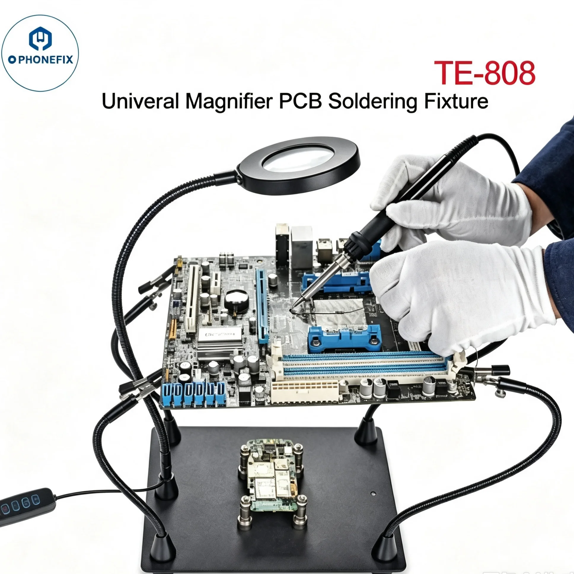 Flexible Metal Arms Soldering Magnifier with PCB Holder Helping Hands Desktop Magnifying Tool for Welding Station