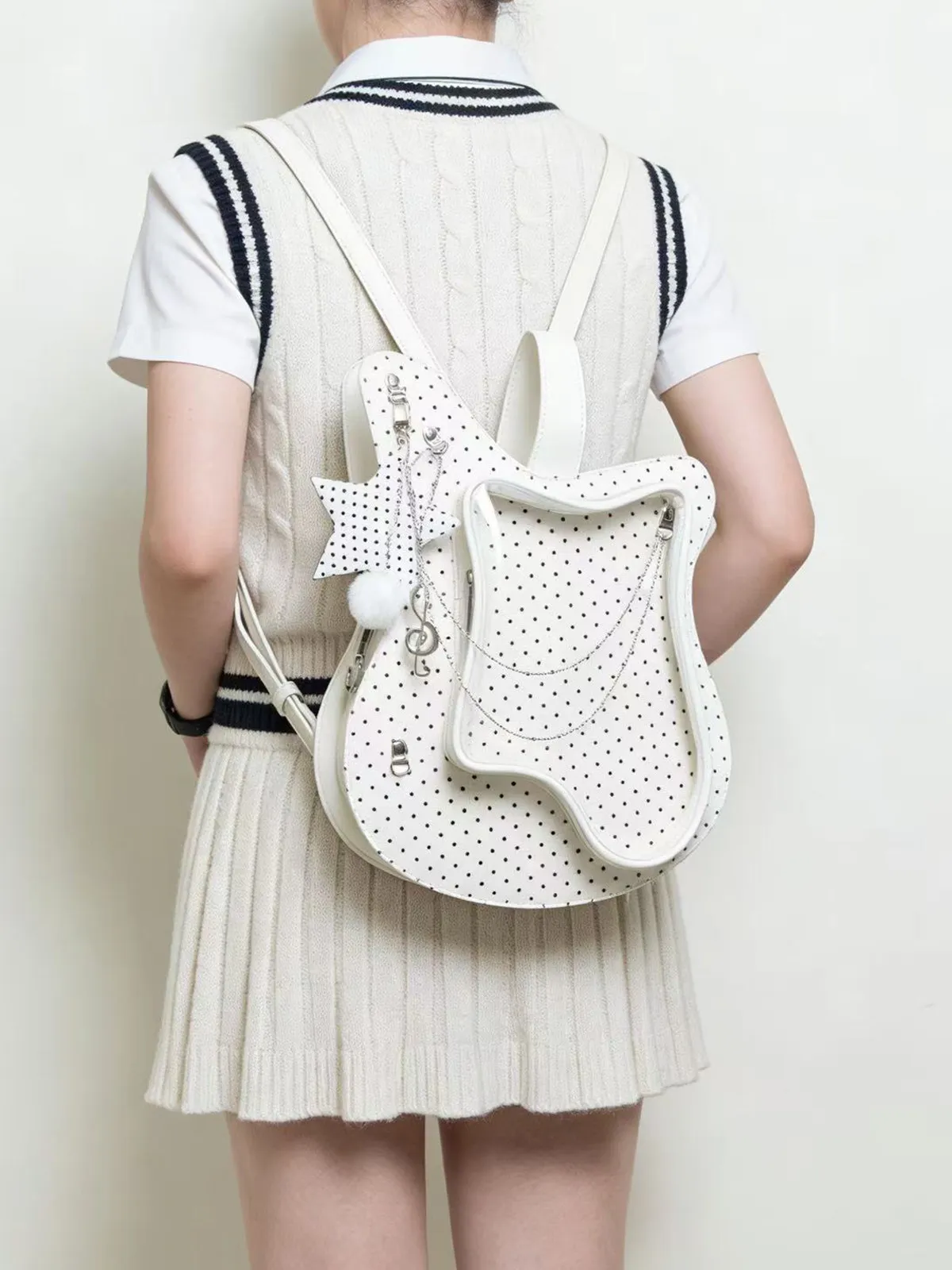 Original Guitar Lta Bag Female Creative Polka Dot Sweet Cool Star Chain Double Shoulder Crossbody Backpack Sweet Music Note Bags