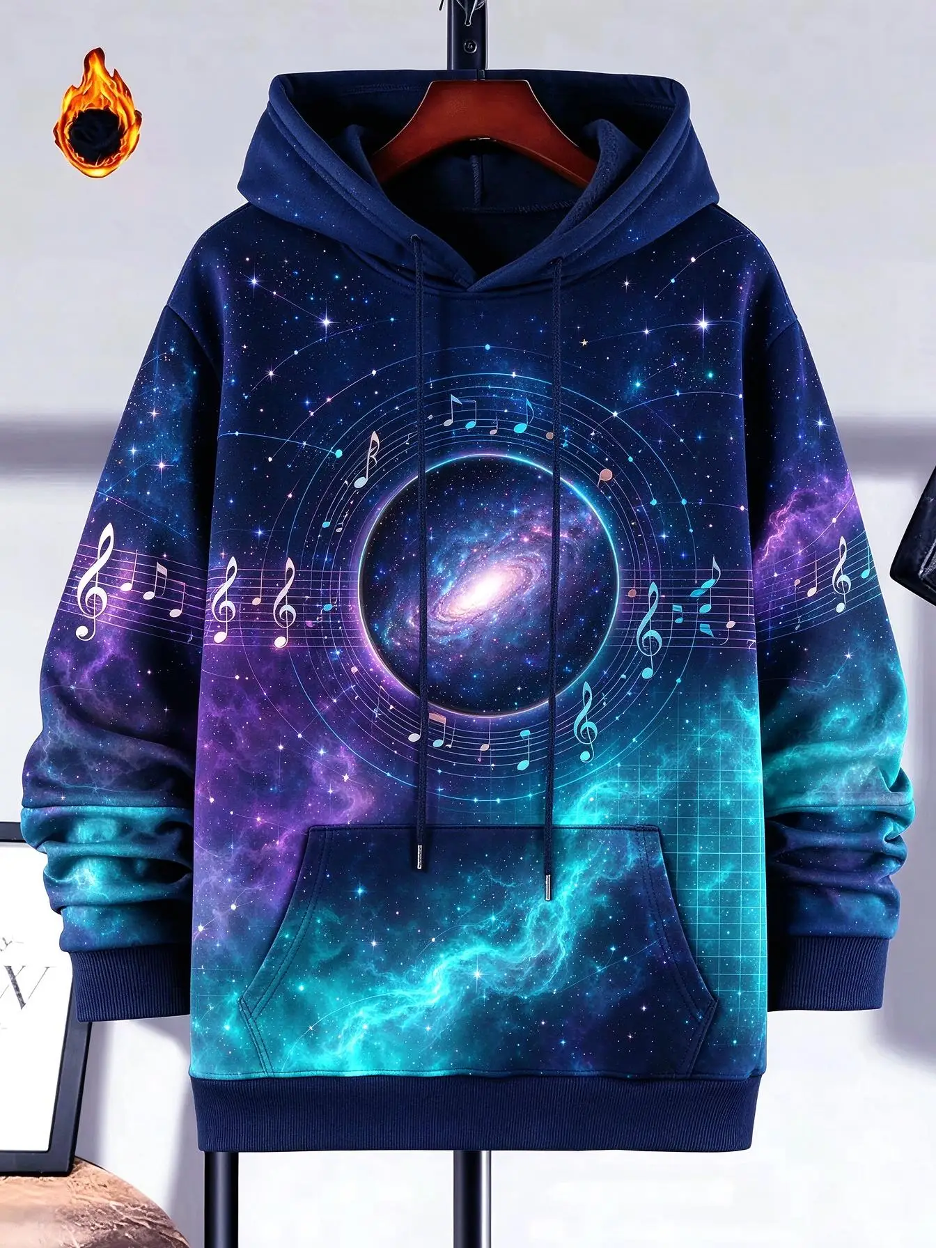 Men's Hoodie Thin Autumn Winter Galaxy Music Note Black Hole 3D Full Print Hooded Pullover Cosmic Space Streetwear Men's Clothes