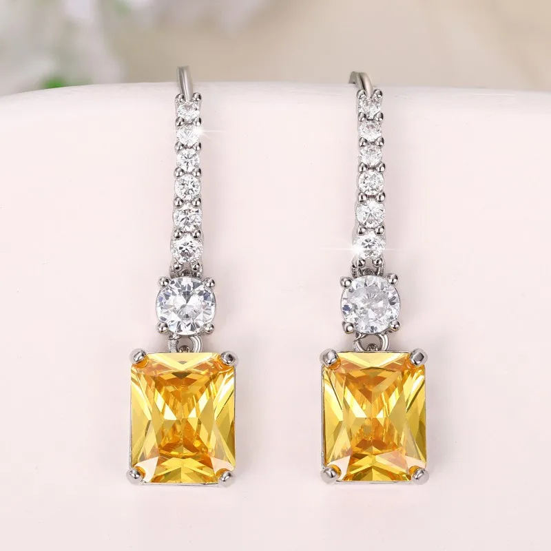 Huitan Elegant Yellow CZ Dangle Earrings for Women New Fashion Design Engagement Wedding Ear Accessories Good Quality Jewelry