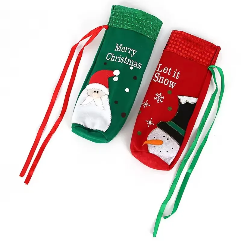 

Christmas Wine Bottle Cover Toppers Light Up Santa Claus Gnomes Bottle Bags for Holiday Xmas Table Decorations