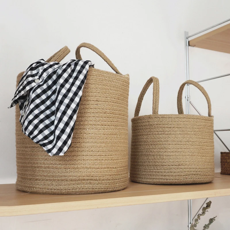 Handmade Woven Planter Basket Laundry Storage Decorative Basket Straw Wicker Rattan Seagrass Garden Flower Pot Storage Basket