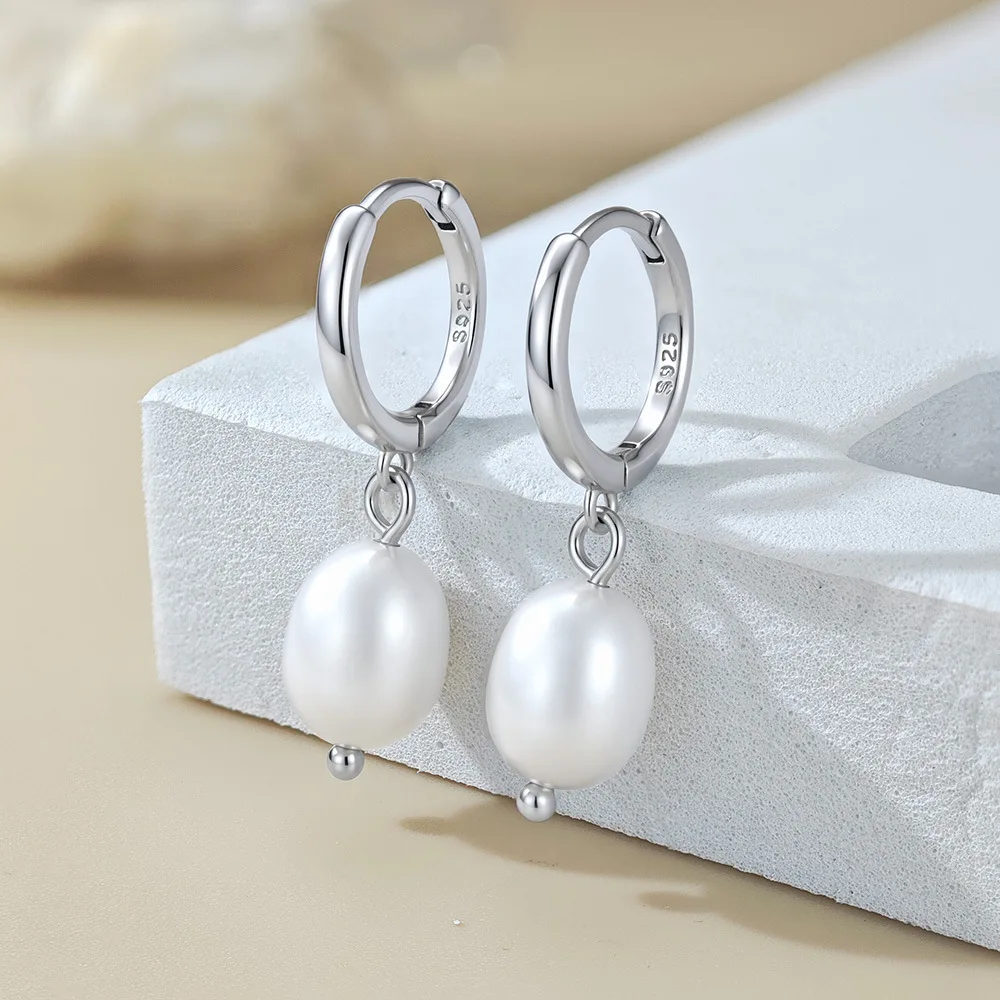 Dave&di S925 Pure Silver Natural Freshwater Pearl Earrings European And American Cross-border Niche Design Light Luxury Ins Fa