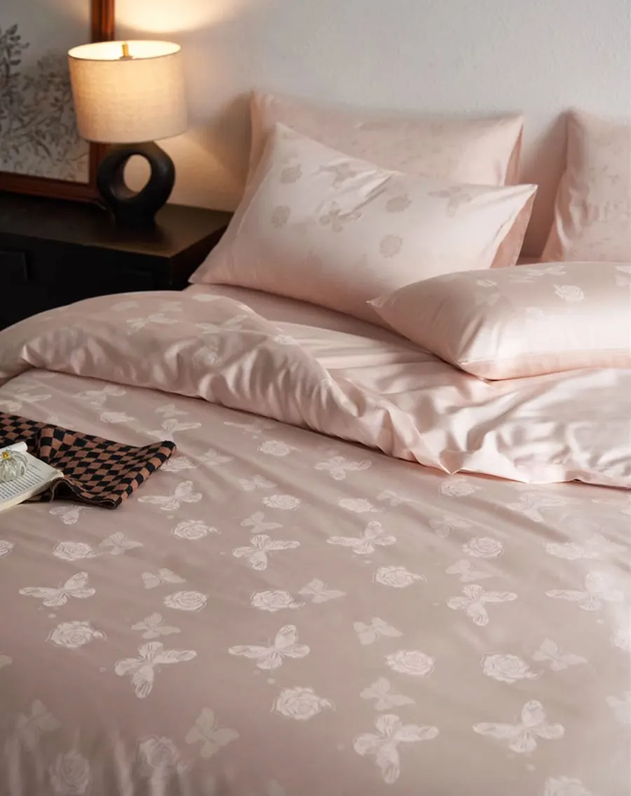 Sweet butterfly flower pink grey bed set single double,twin full queen king cotton home textile bed sheet pillowcase quilt cover