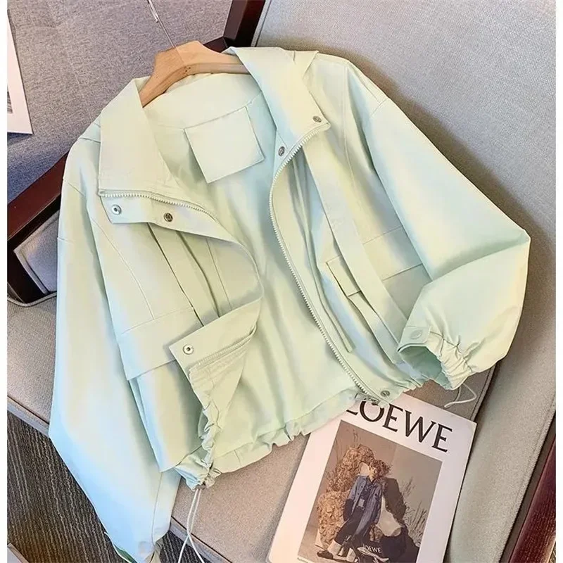 2025 nouveau printemps automne manteau femmes recadrée veste à capuche décontracté mince vêtements amples coupe-vent femme hauts vêtements d'extérieur pardessus