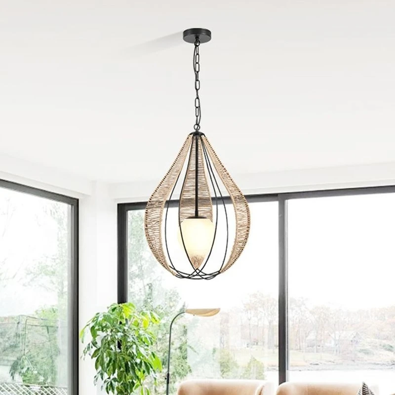 

New American Country Style Pendant Light Hand Woven Simple Dining Room Chandelier Bedroom Lighting