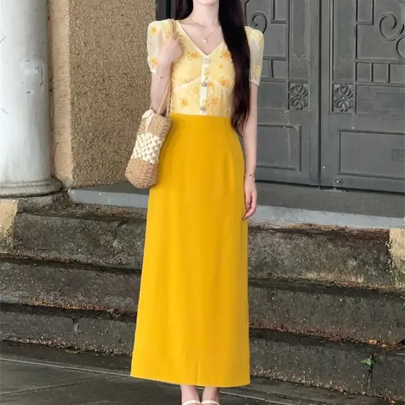 ใหม่แฟชั่นพิมพ์ลายดอกไม้ผู้หญิงฤดูร้อนแฟชั่น Patchwork เอวสูง Midi ชุด Slim Contrast สี Office Lady Vestidos