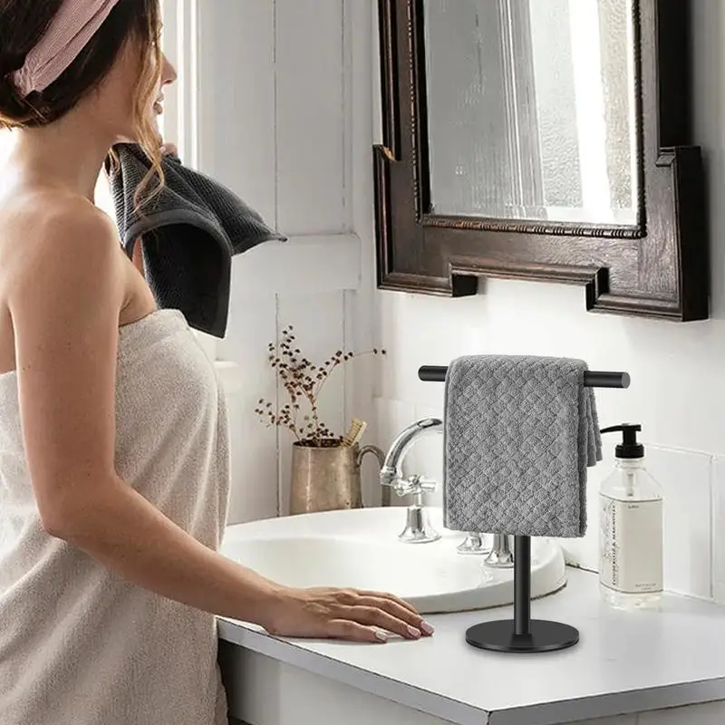 Standing Towel Holder Countertop Towel Rack Organizer Hand Towel Holder Stand T Shape Towel Rack For Bathroom Kitchen