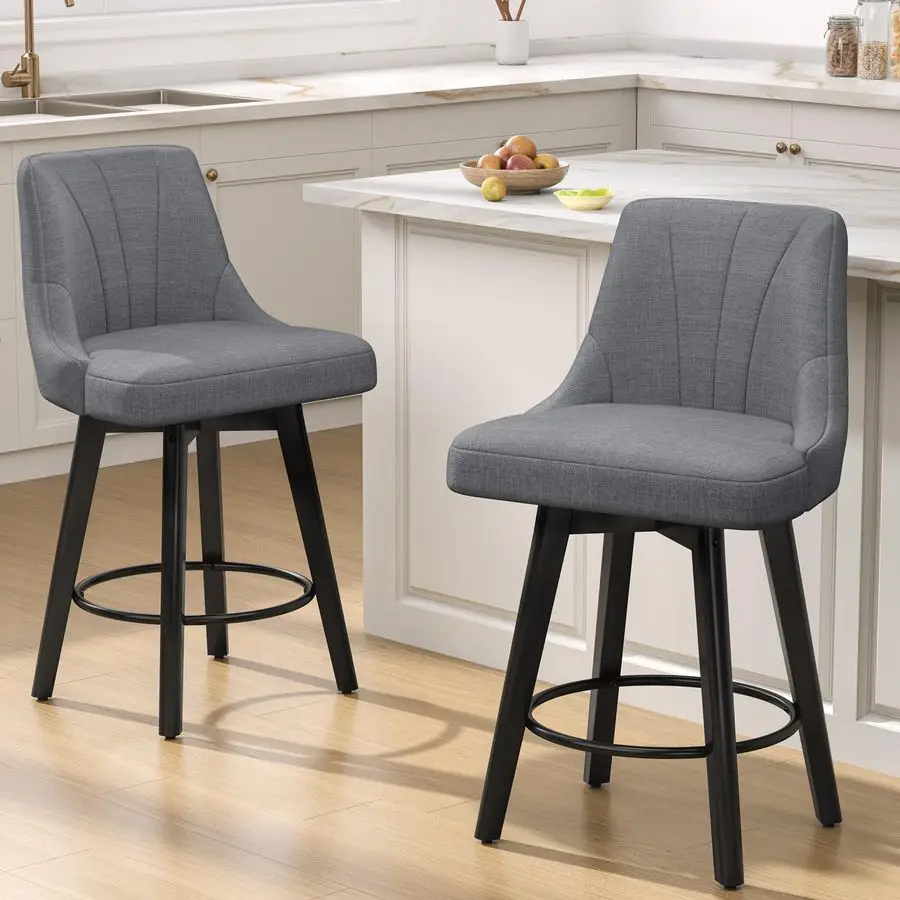 

Height Swivel Bar Stool, 24 Upholstered Fabric Barstools Set of 2, Counter Stool Chair with Back amp Solid Wood Legs for Kitchen