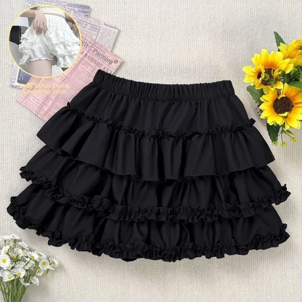 High Waist Pleated Bubble Skirt Ruffle Hem Short Puffy Cake Skirt Pleated Design Bubble Style Balloon Skirt Women Fashion