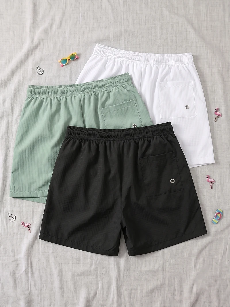 3 Piece Set Men's Checkered Beach Shorts with Mesh Lining Summer Casual Board Shorts with Pockets Quick Dry Swim Trunks Swimsuit