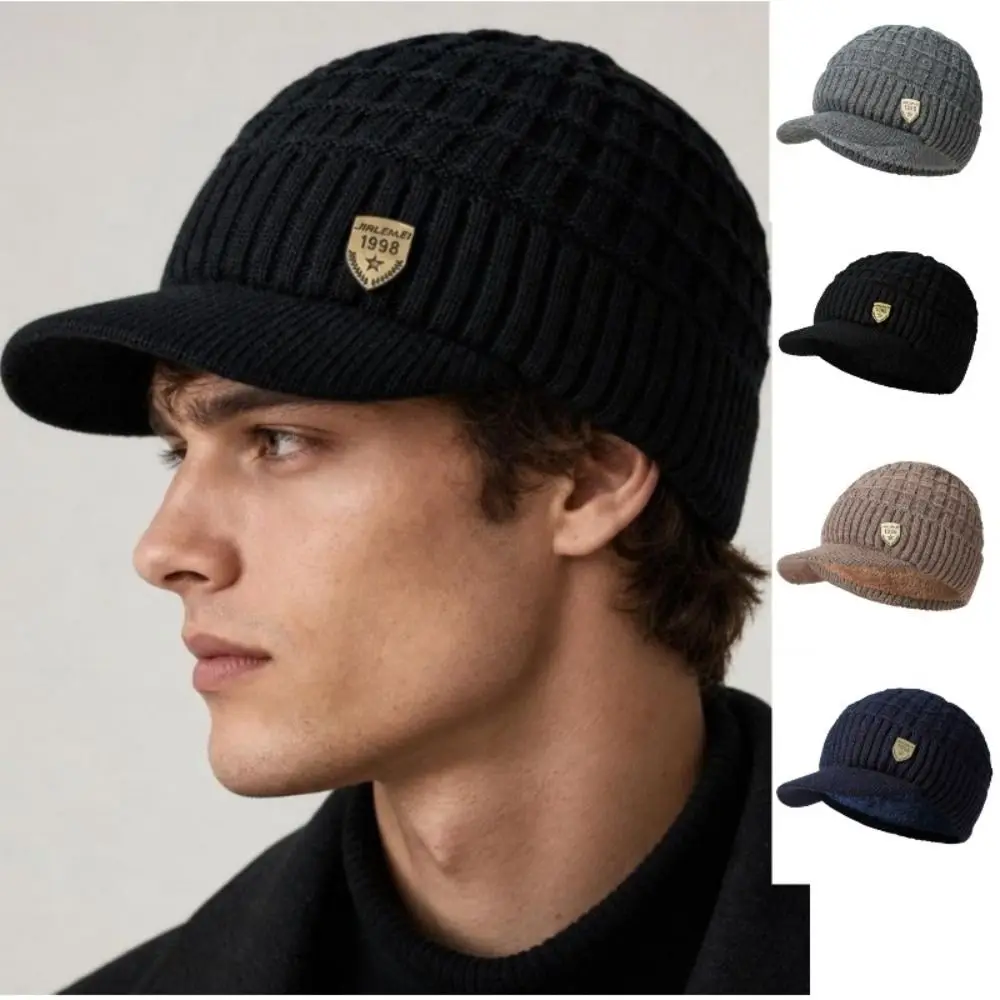 Comfortable Thickened Men's Winter Hats Keep Warm Elastic Knitted Hats Solid Color Lined Winter Warm Cap Winter