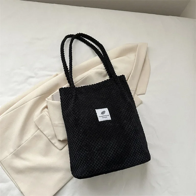 2024 Kunst Schoudertassen Voor Vrouwen Nieuwe Canvas Emmer Handtassen Corduroy Mode Casual Tassen Effen Kleur Shopper Tote Bolso Mujer