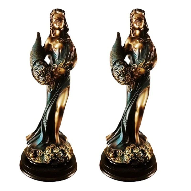 2Pcs Blindfolded Fortuna Statue Ancient Greek Roman Goddess Of Fortune Vintage Blue Luck Sculpture Luck Decorations Home