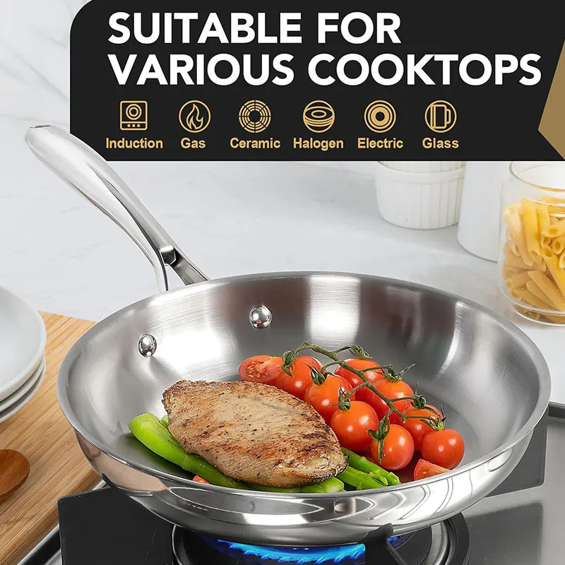 

8-дюймовая сковорода из нержавеющей стали с эргономичной ручкой, маленькая кухонная сковорода с антипригарным покрытием для яиц, блинов, сковорода для приготовления завтрака