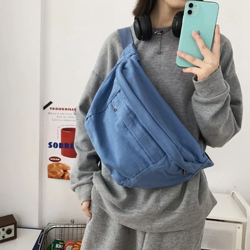 

Casual Student Waist Bag Ladies new Canvas Waist pack Phone Pack Street Trend Belt Bag Large capacity unisex Crossbody Chest Bag