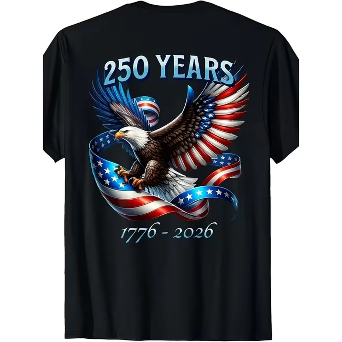 250 Years 1776 2026 And Flag T Shirt Casual Crew Neck Short Sleeve Patterned Stretch Fabric Men