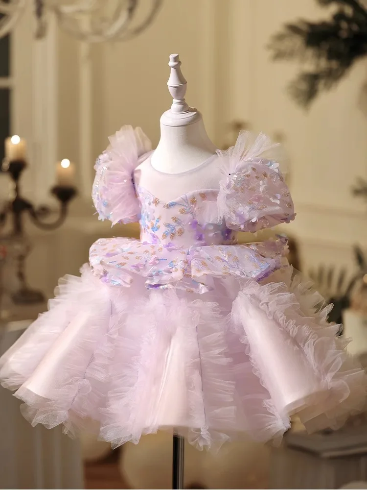 2025New Girls' Dress Birthday Puffy Tulle Skirt Host Show Summer Piano Performance Factory Direct Sale