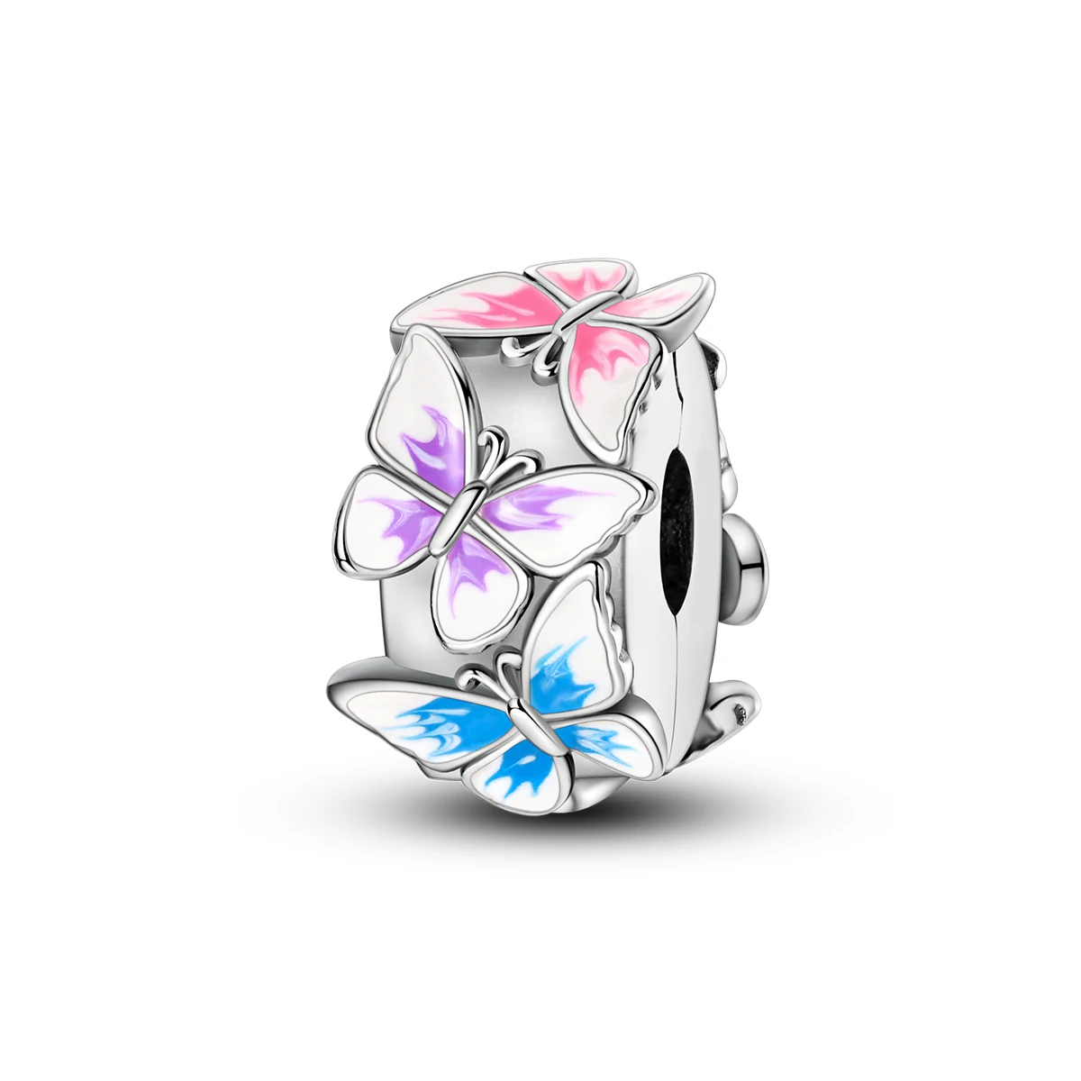 925 Sterling Silver Gradient Butterfly Stopper Charm Pink Purple Blue Bead Fit Bracelets Colorful Insect Women DIY Jewelry Gift