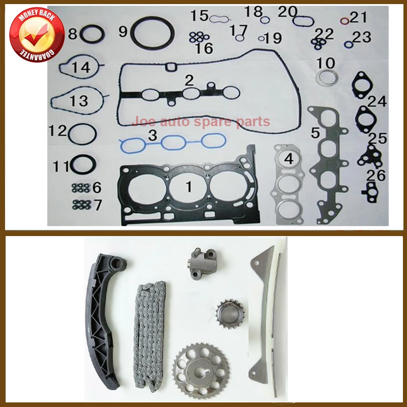 1KRFE 1KR Full gasket set Timing Chain Kit for Daihatsu SIRION STORIA Toyota AYGO YARIS VITZ VIOS Citroen C1 Peugeot 107 1.0L