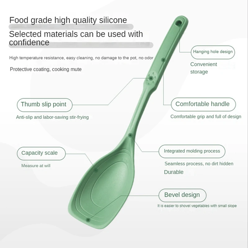 Silicone Cooking Spoon,Non-Stick Slotted And Solid Spoon Set With Deep Bolw And Measurement Mark, Kitchen Utensils