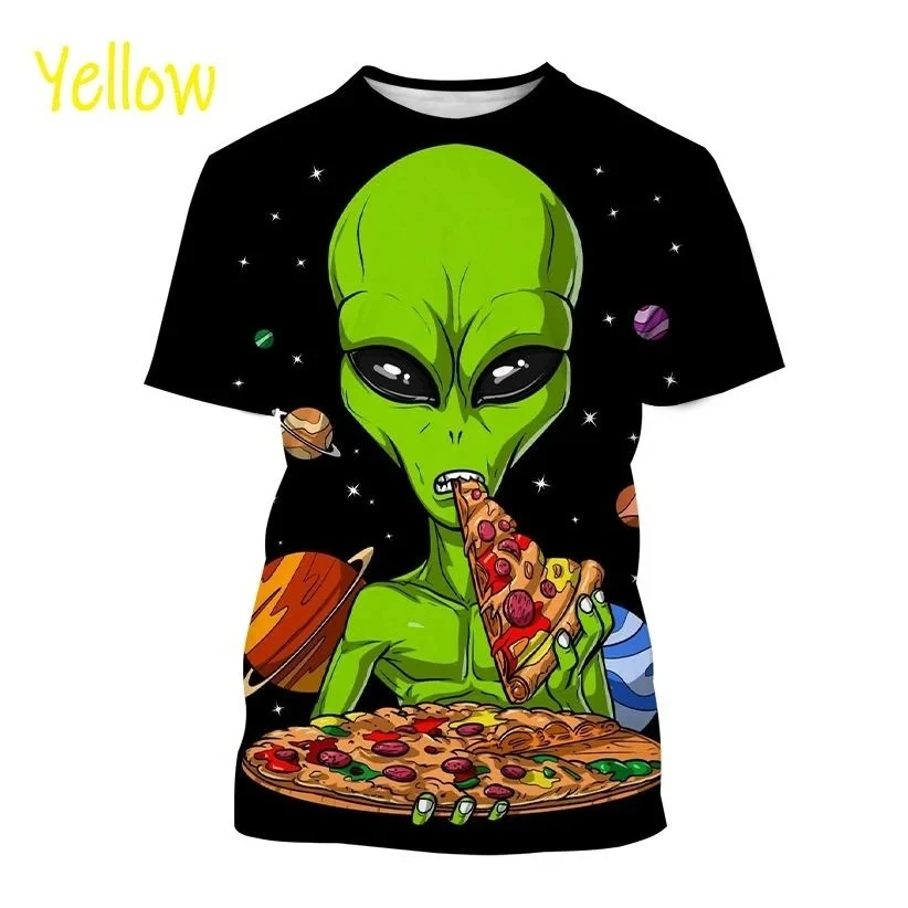 New Alien Image Series Fun Printed Casual T-shirt Role Playing Men\'s Unisex Hip Hop Round Neck Short Sleeve