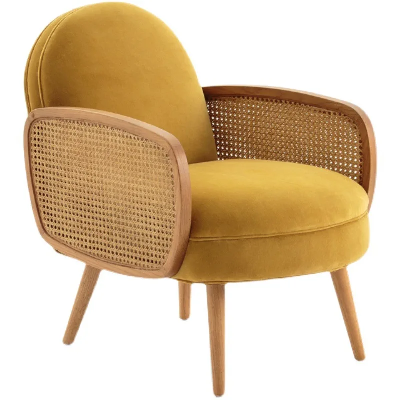 

Nordic rattan designer single sofa chair balcony leisure chair solid wood Internet celebrity modern double fabric sofa