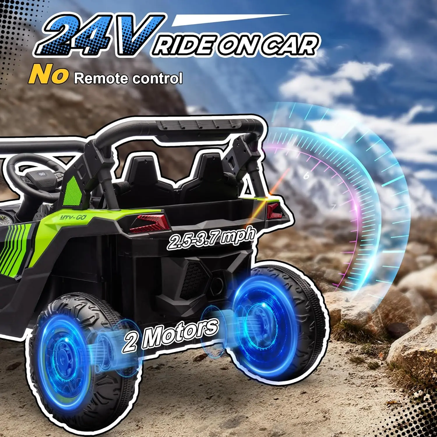 ركوب بمقعدين على UTV، سيارة كهربائية للأطفال 24 فولت 7AH مع 4 ممتصات للصدمات، بوق موسيقى وأضواء LED، لعبة تعمل بالبطارية f