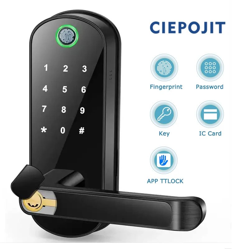 CIEPOJIT Smart Fingerprint Door Lock App Remote Control Keyless with Fingerprint/Password/Key/Card/TTLock APP Unlock