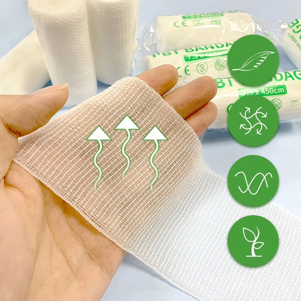 Hospital Gauze 7.5cmX4.5m Cotton PBT Elastic Bandage Medical Supply Conforming First Aid Gauze for Wound Dressing Emergency Care