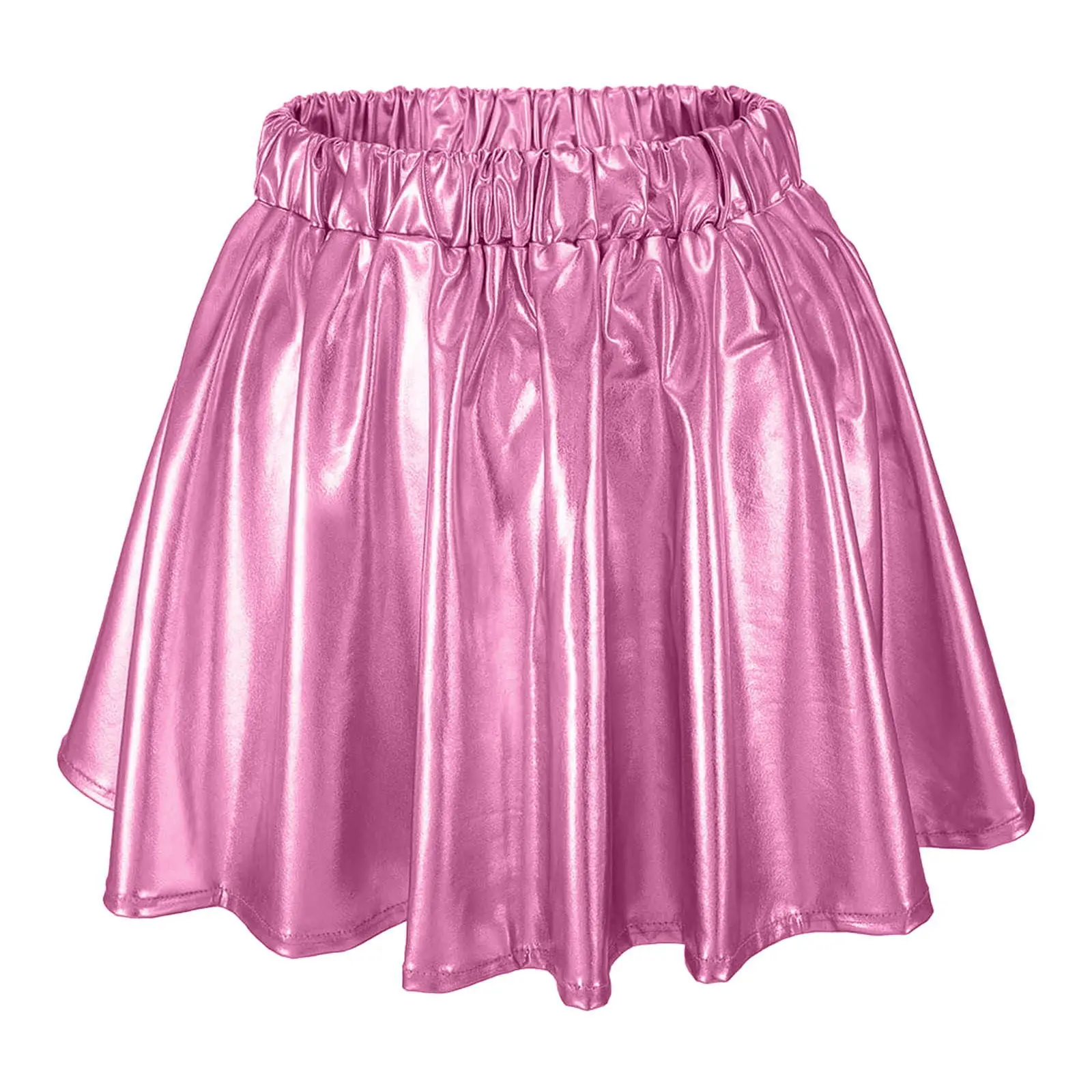 Metallic Elastic Waist Pleated Skirt Big Swing Dress for Girls Performance