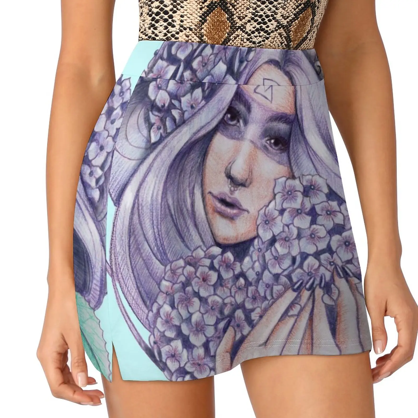 Hydrangea Fairy Women's skirt Mini Skirts A Line Skirt With Hide Pocket Hydrangea Flower Fairy Womens Purple Turqoise Lilac