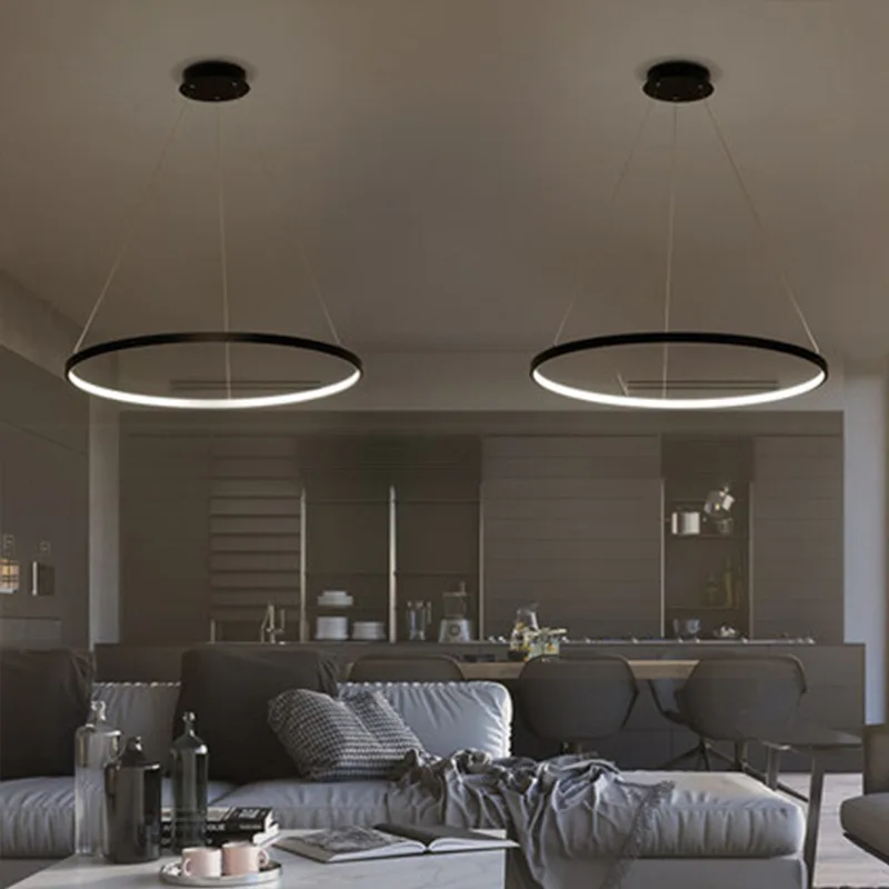 Nordic Single Ring Led Chandelier Indoor Lighting for Dining Table Living Room Bedroom Minimalism Aluminium Circle Pendant Lamp