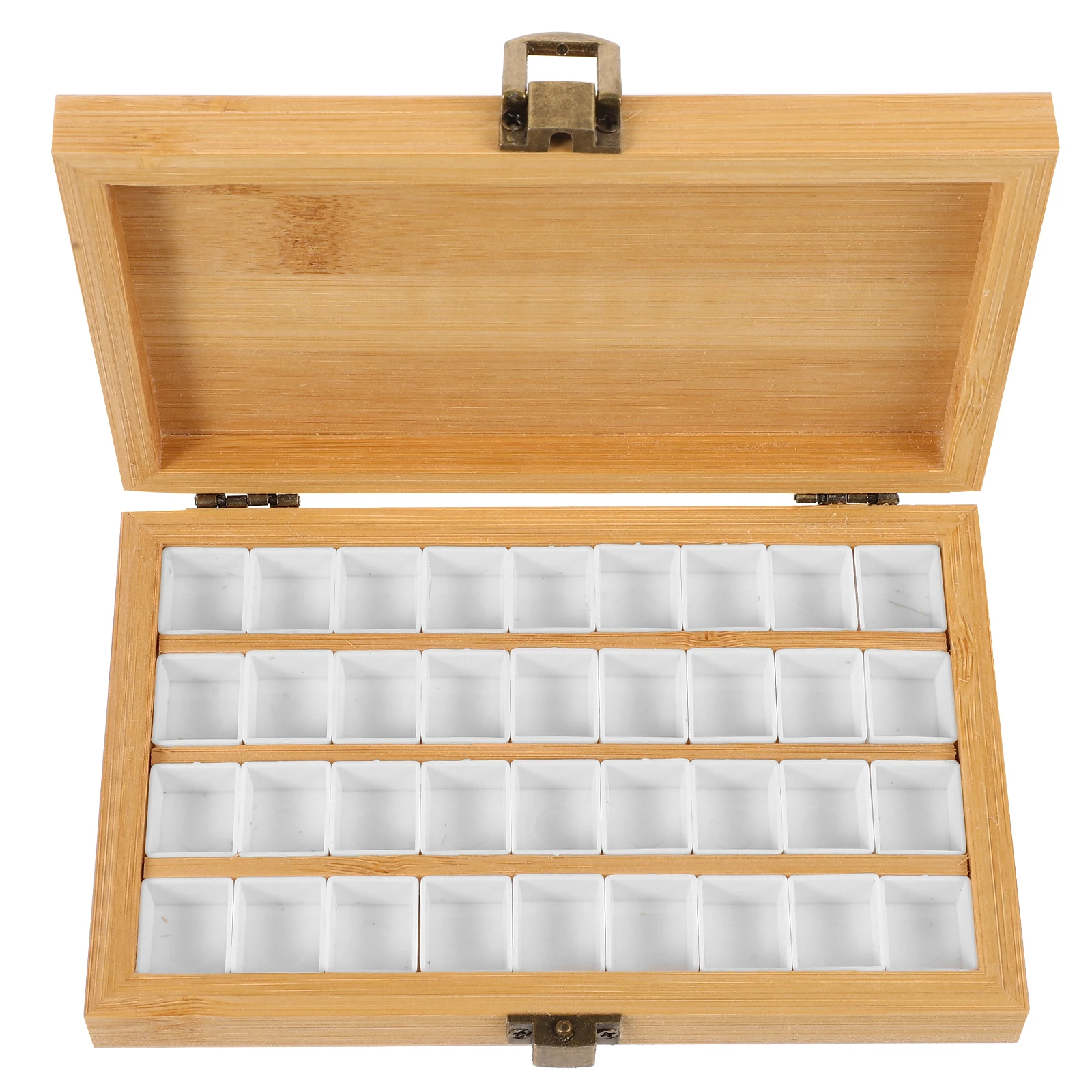 

1 set 36-Compartment Durable Bamboo Paint Box Watercolor Palette Portable Solid Pigment Storage Supplies Color Mixing Tray