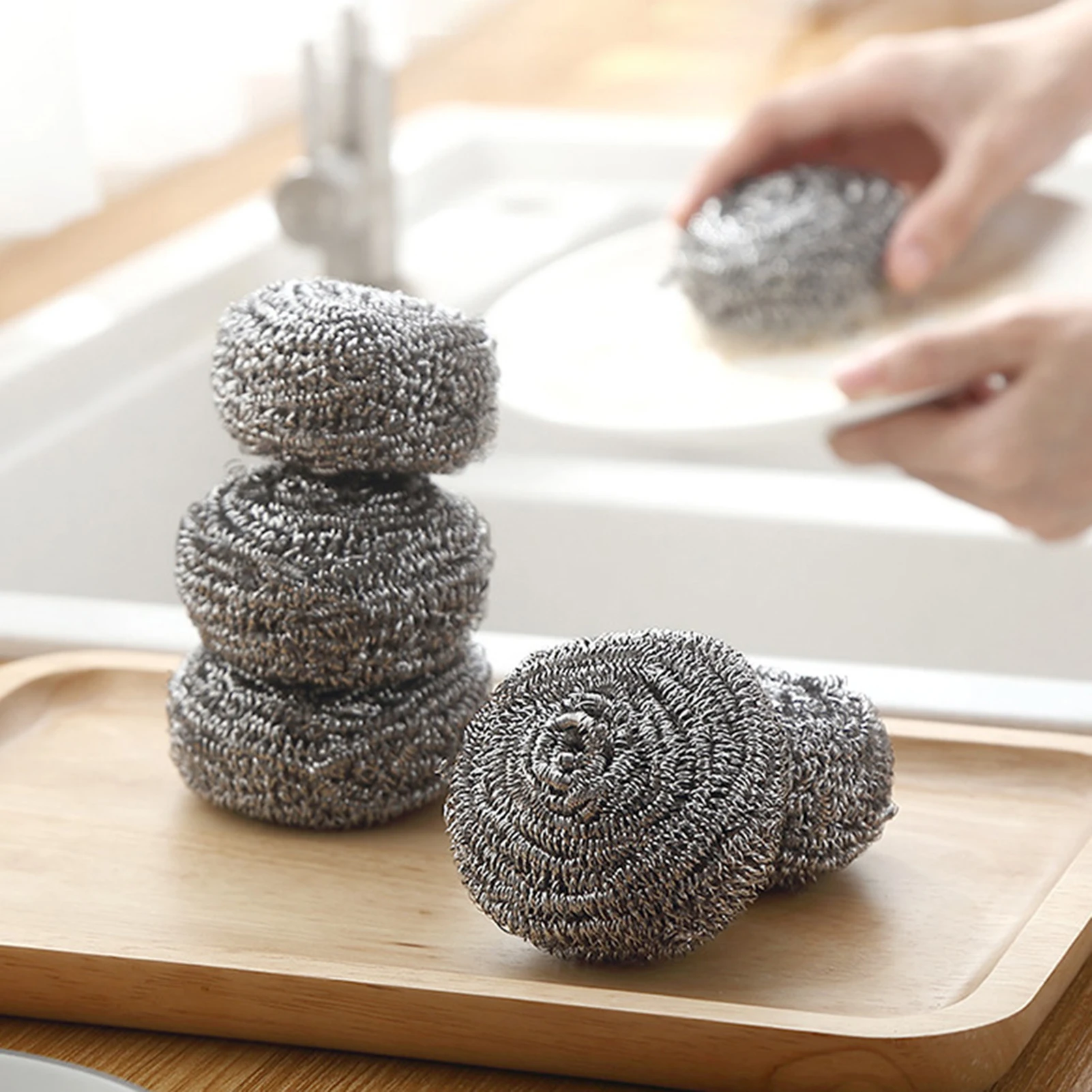 6pcs Stainless Steel Sponges Scrubbers Scrubbing Scouring Pad Steel Wool Scrubber for Kitchens Bathroom and More