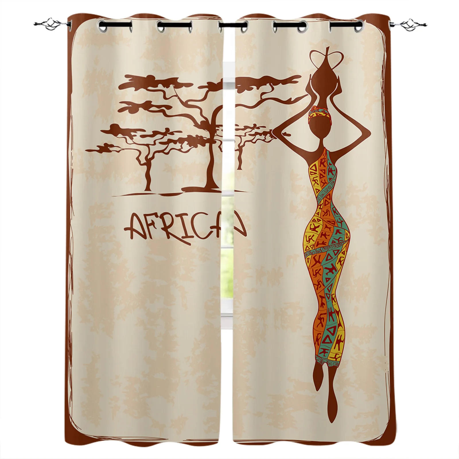 Woman Tree Texture Symbol Skirt Window Screen Printed Design Office Indoor Window Curtains Kitchen Curtain Home Drapes