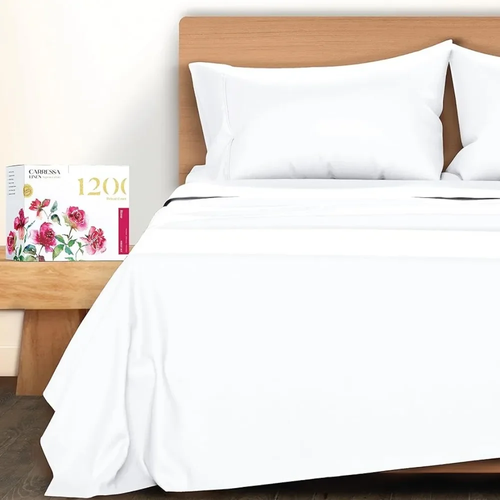 

King size bed in linen 1200 thread count cotton sheets, 4 pieces of cotton satin woven with deep elasticated pockets