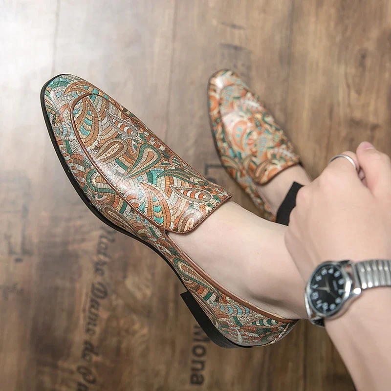 

Новые модные тенденции в британском стиле, кожаные лоферы с принтом, мужская повседневная обувь, мужская обувь для свиданий, вождения, вечеринки, мужская обувь