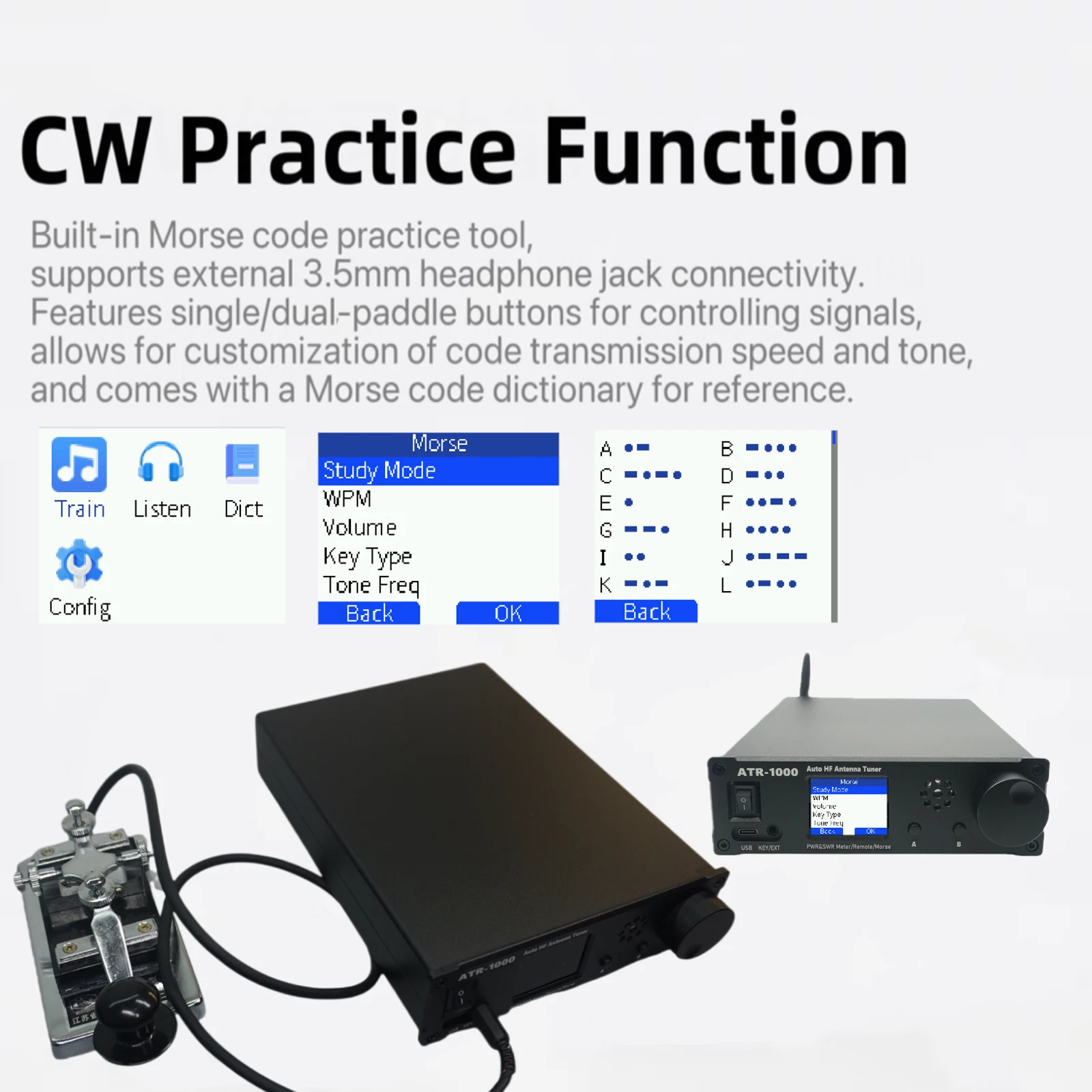 AMNVOLT ATR1000 1000W 1,8-30MHz Vollwellenband-Radioempfänger Leichte Mini-Radioausrüstung Antenne Auto-Tuner für YAESU ICOM