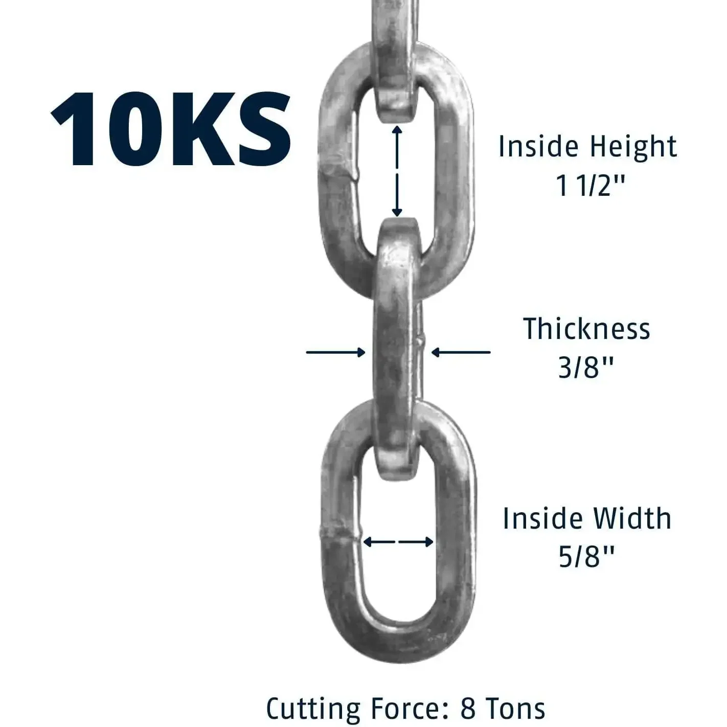 Corrente de segurança quadrada de aço endurecido W 10KS 10 pés x 3/8" de espessura para bicicletas, recipientes, reboques, ATV, motocicletas