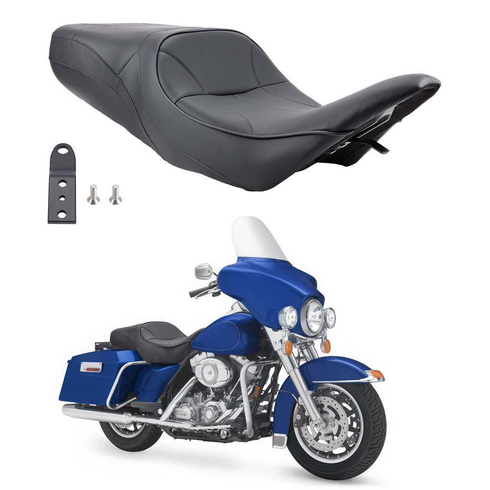 Assento de couro preto para motorista e passageiro de motocicleta, para harley touring electra glide padrão clássico 1997-2007