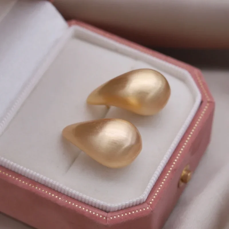 2025 Korea new design fashion jewelry 14K gold plated brushed metal drop earrings simple women's daily work accessories
