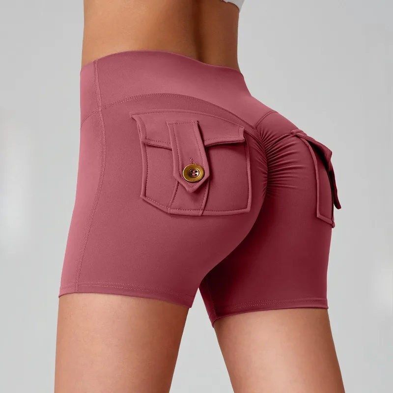 Workwear Peach Hip Yoga Shorts High Waist Pocket Sports Fitness Three Leg Pants Women's High Elasticity Running Speed Dry Pants