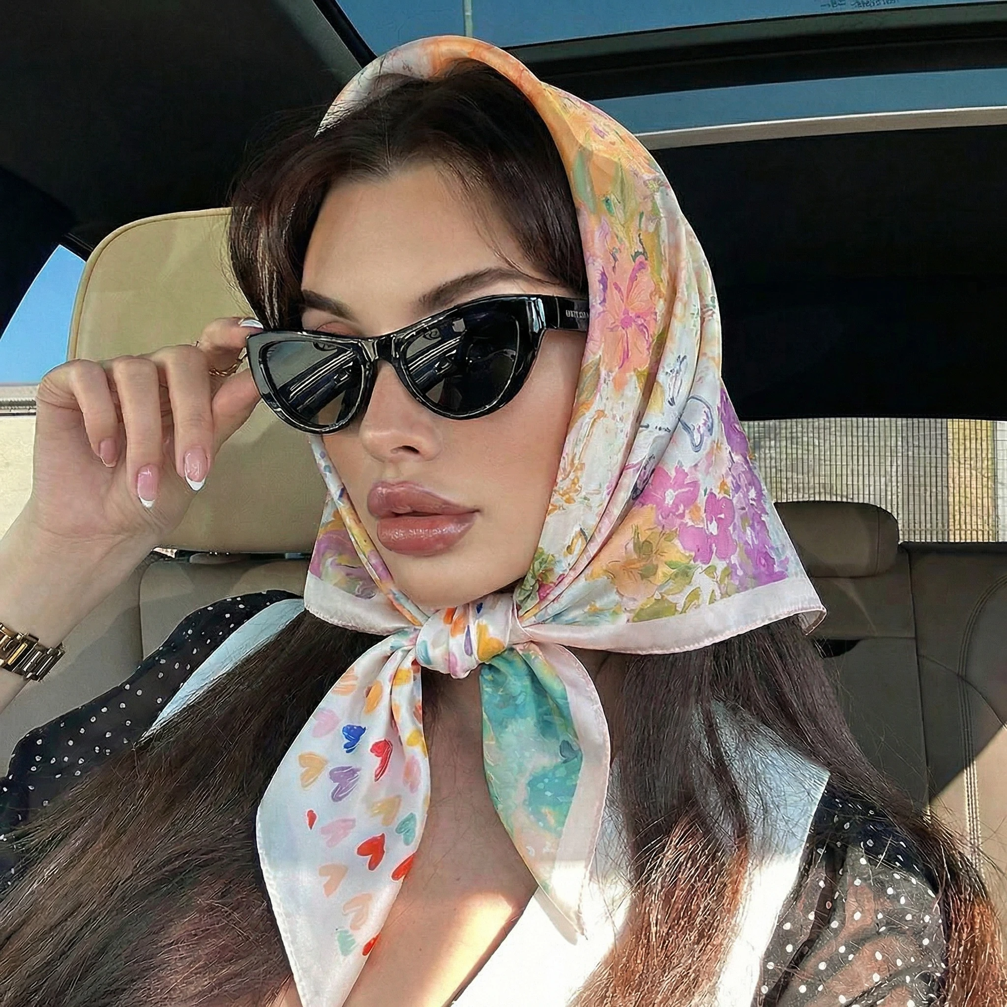 70*70cm Square Silk Scarf Women Luxury Brand Satin Print Hijab Scarves Muslim Pareo Bandana Female Shawl Wrap Headband Foulard