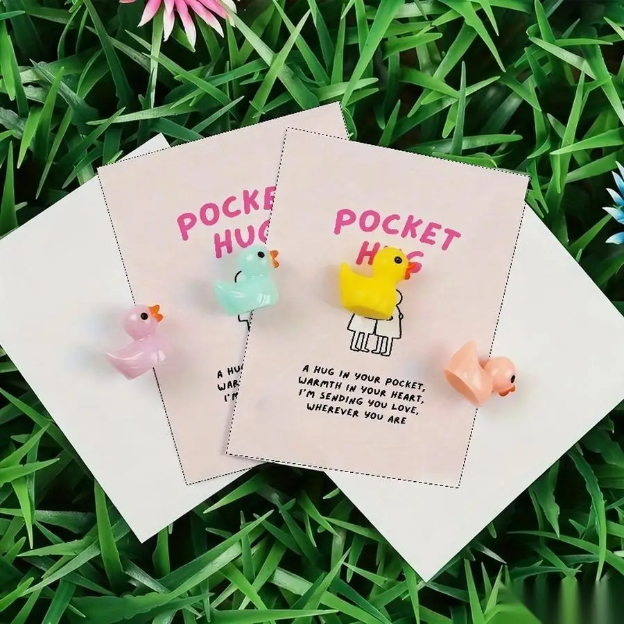 1/5/10/20/50/100pcs  Lucky Duck Pocket Hugs - Fantasy Theme Resin Charms with Inspirational Messages, Assorted Colors, Includes