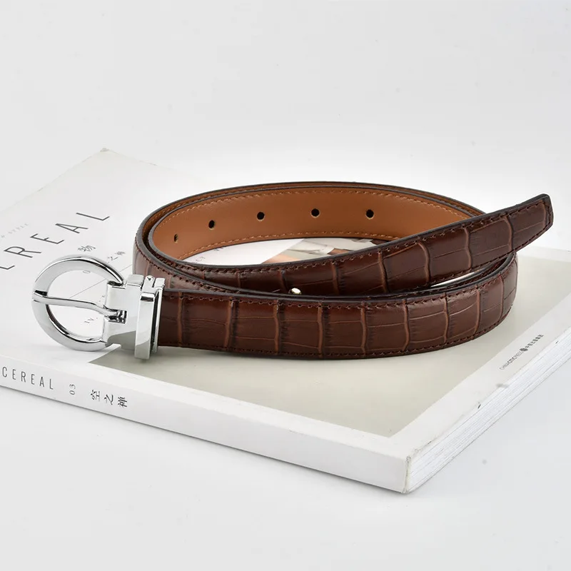 本革クロコダイル柄レトロファッションレディースピンバックルベルト多用途トレンドカジュアルジーンズ牛革ベルト